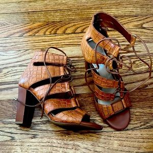 Gianni Bini brown reptile lace up block heel gladiator sandal